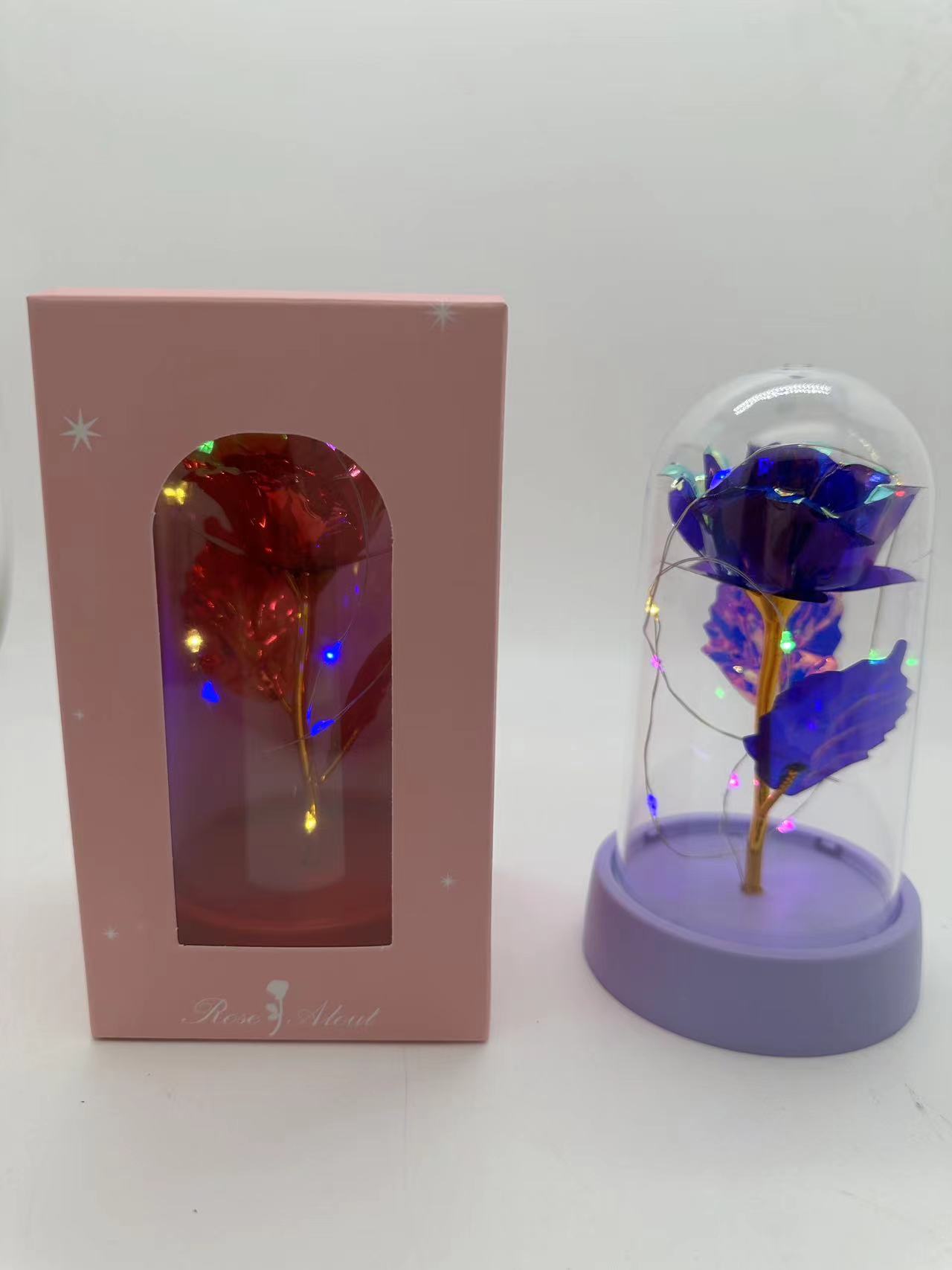 永生花天使之翼金箔玫瑰花玻璃灯罩小款七夕情人节母亲节生日礼物创意摆摊摆件婚庆车玫瑰花