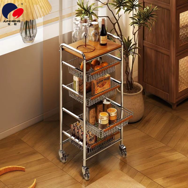 Vintage trolley, living room mobile snack storage rack, home retro kitchen vegetable wall rack, storage rack Specification image