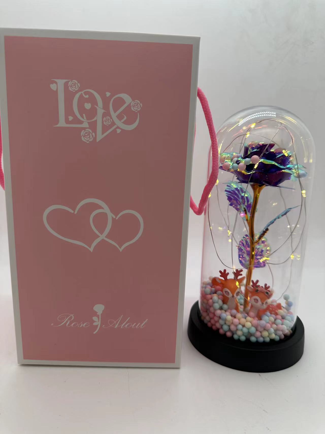 永生花金箔玫瑰花七夕情人节母亲节生日礼物创意摆摊摆件产品图