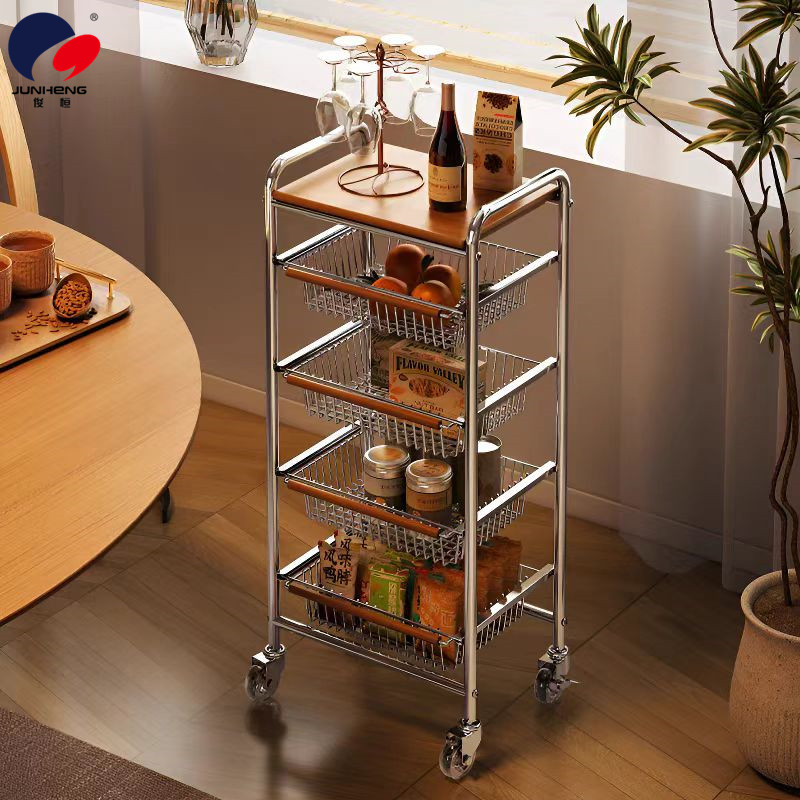Vintage trolley, living room mobile snack storage rack, home retro kitchen vegetable wall rack, storage rack Application Scenario