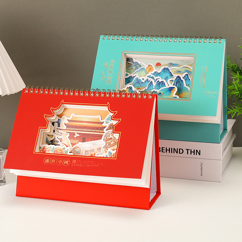 Factory direct sales of desk calendars for the Year of the Snake 2025, new pen holder desk calendar with gilding and electric engraving, office note-taking, advertising monthly calendar Item Picture