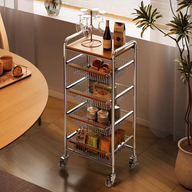 Vintage trolley, living room mobile snack storage rack, home retro kitchen vegetable wall rack, storage rack pic 6