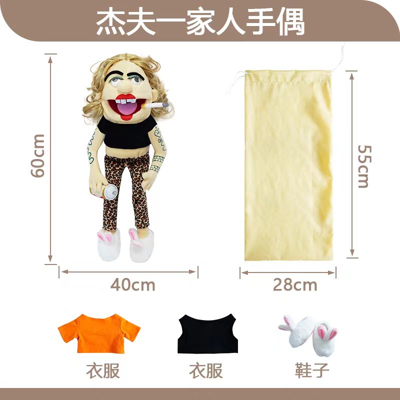 The Jeff family has plush toys, stuffed dolls and dolls details Picture
