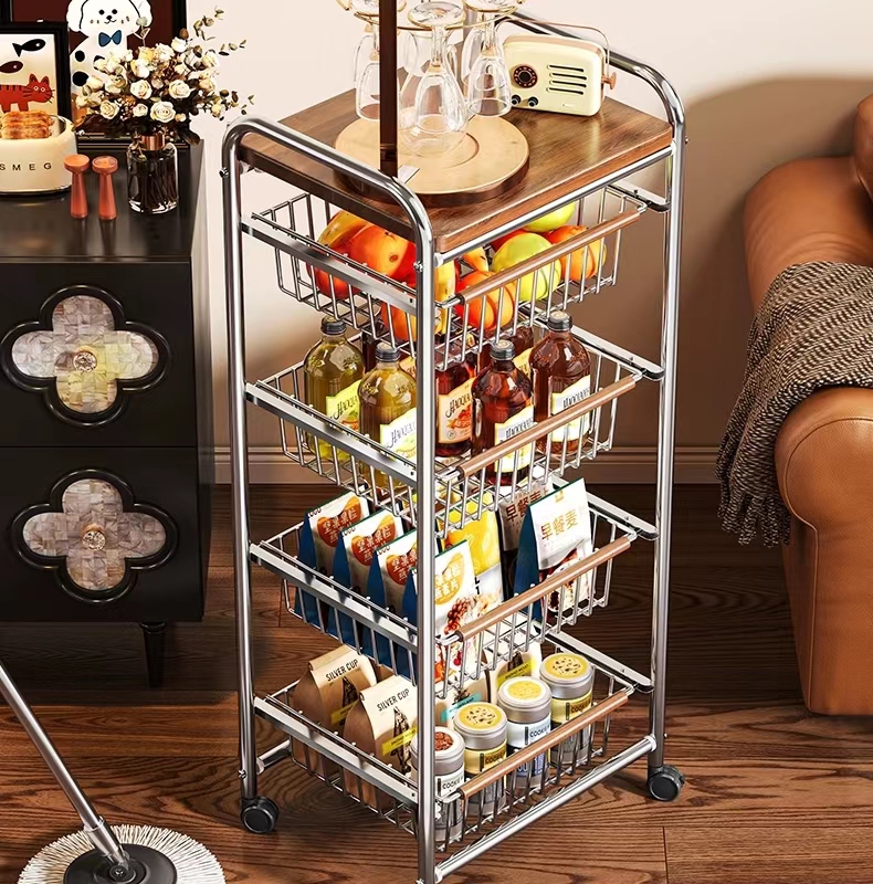 Vintage trolley, living room mobile snack storage rack, home retro kitchen vegetable wall rack, storage rack pic 16