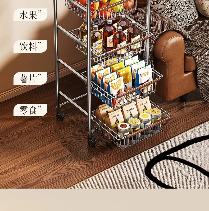 Vintage trolley, living room mobile snack storage rack, home retro kitchen vegetable wall rack, storage rack pic 8