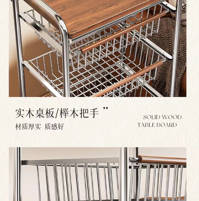 Vintage trolley, living room mobile snack storage rack, home retro kitchen vegetable wall rack, storage rack pic 9