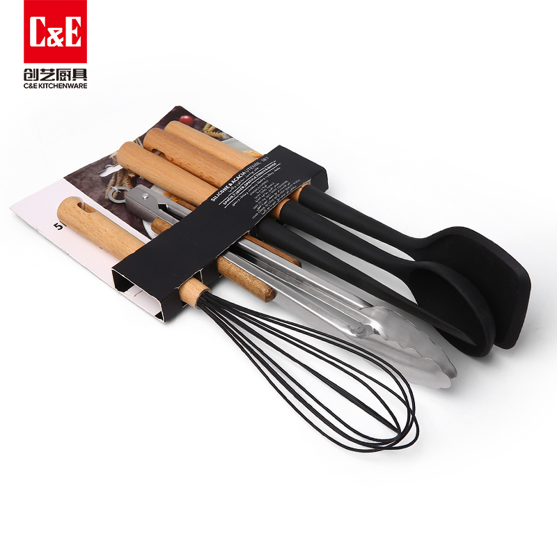 C&E Creative silicone spatulas, spoons, rice spoons, rice steaks, stainless steel food tongs, manual egg beater, can be hung for portable storage in the kitchen and household pic 5