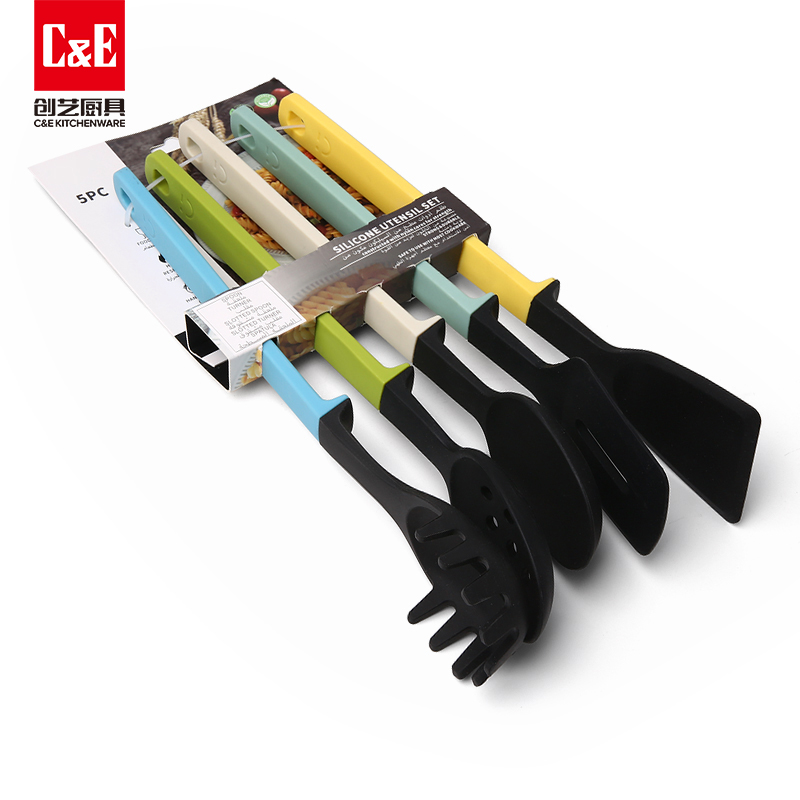 C&E Creative silicone spatulas, spoons, rice spoons, rice steaks, stainless steel food tongs, manual egg beater, can be hung for portable storage in the kitchen and household Specification image