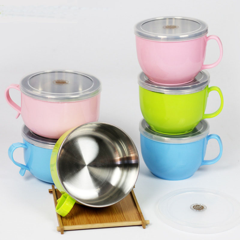Instant noodle bowl, stainless steel lid, single dormitory student lunch box, portable insulated lunch box for office workers, rice bowl Specification drawing