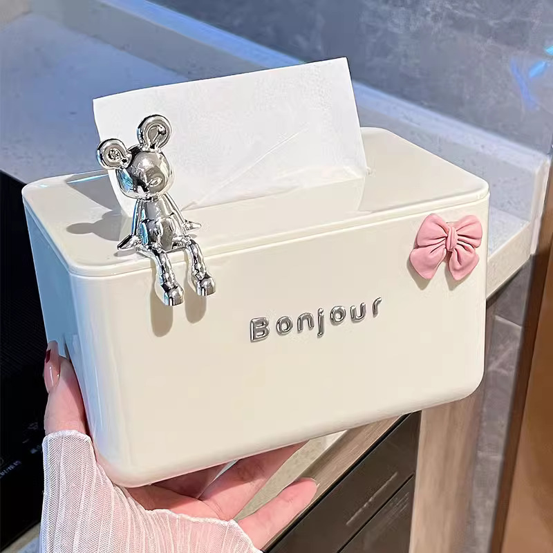 B78-ZJH23051 Tissue box, high-end tissue storage box, creative cream lift spring tissue box detail image 9