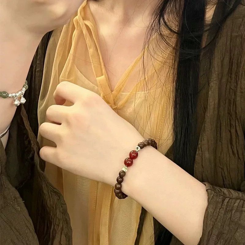 一眼喜欢！金丝檀木手链！新中式玛瑙手串女复古显白木质文玩手饰