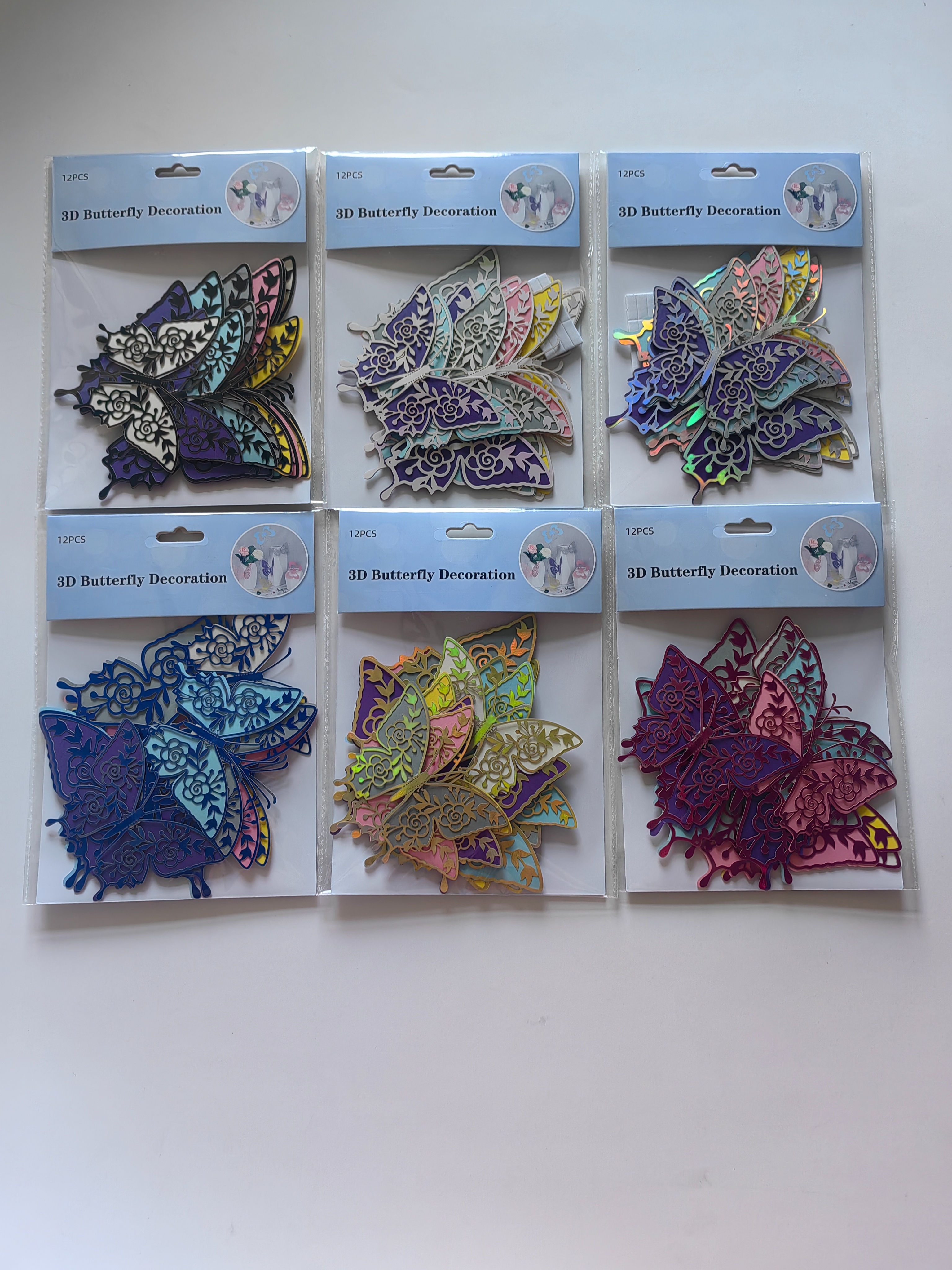 12只装3D金属边镂空蝴蝶跨境外贸墙贴立体仿真蝴蝶家居贴纸装饰详情1