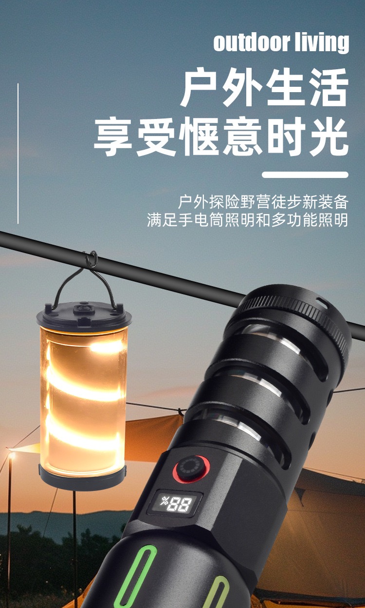LED强光超亮手电筒USB充电家用应急灯户外远射钓鱼灯多功能便携战术探照灯白激光露营氛围灯户外应急手电筒详情1