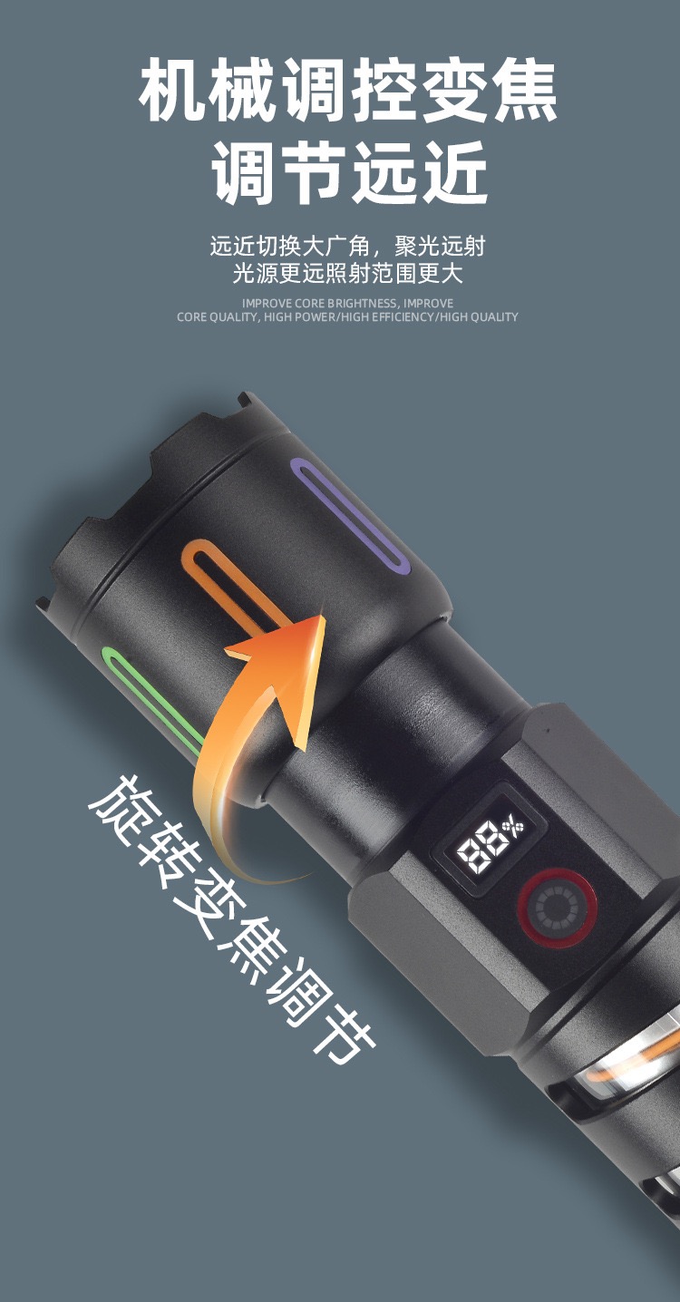 LED强光超亮手电筒USB充电家用应急灯户外远射钓鱼灯多功能便携战术探照灯白激光露营氛围灯户外应急手电筒详情5