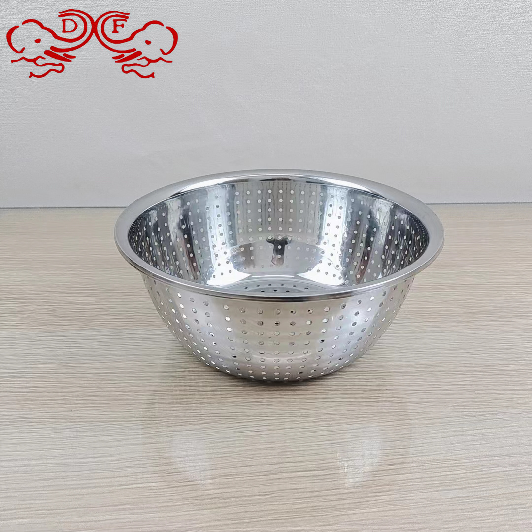 DF68818 rusty steel basin, rice-washing basin, rice-washing sieve, kitchen draining basin, vegetable washing basin, fruit basket, small hole leaky basin, DF TRADINGHOUSE Specification image