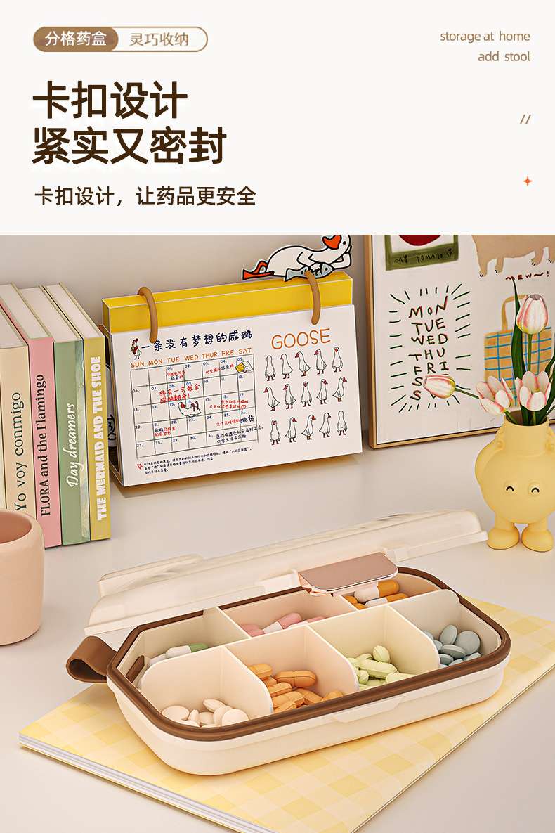 J29-6603 Portable dispensing medicine dispenser, mini medicine reminder box for three meals a day, one-week portable small size detail image 9