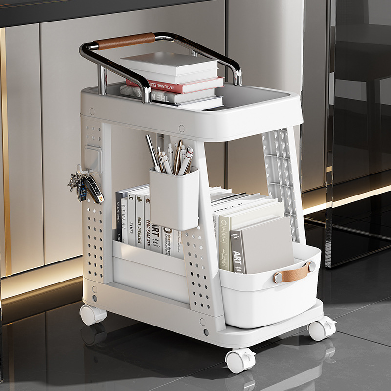 D47-1052 Two-layer wheeled storage rack, snack storage rack, cosmetics storage rack, multi-functional trolley