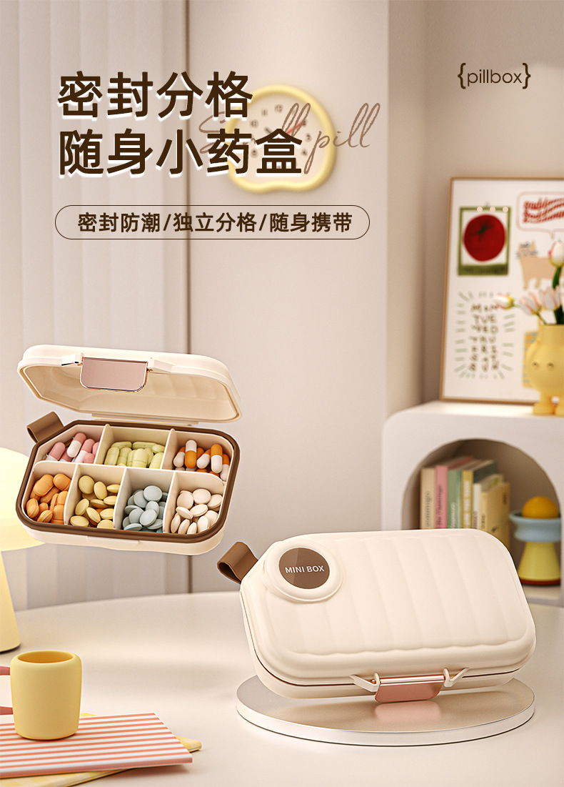 J29-6603 Portable dispensing medicine dispenser, mini medicine reminder box for three meals a day, one-week portable small size details Picture