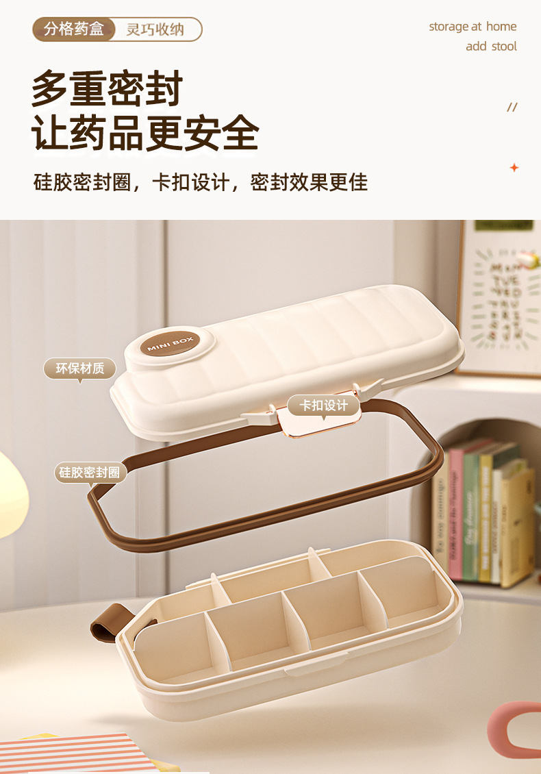 J29-6603 Portable dispensing medicine dispenser, mini medicine reminder box for three meals a day, one-week portable small size