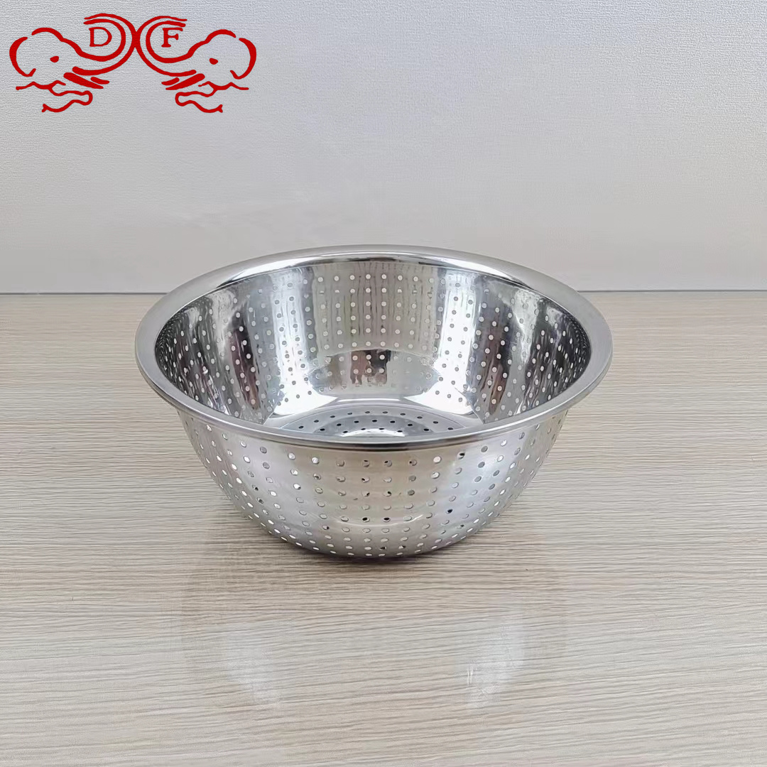 DF68818 rusty steel basin, rice-washing basin, rice-washing sieve, kitchen draining basin, vegetable washing basin, fruit basket, small hole leaky basin, DF TRADINGHOUSE Item Picture
