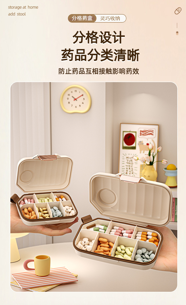 J29-6603 Portable dispensing medicine dispenser, mini medicine reminder box for three meals a day, one-week portable small size Application Scenario