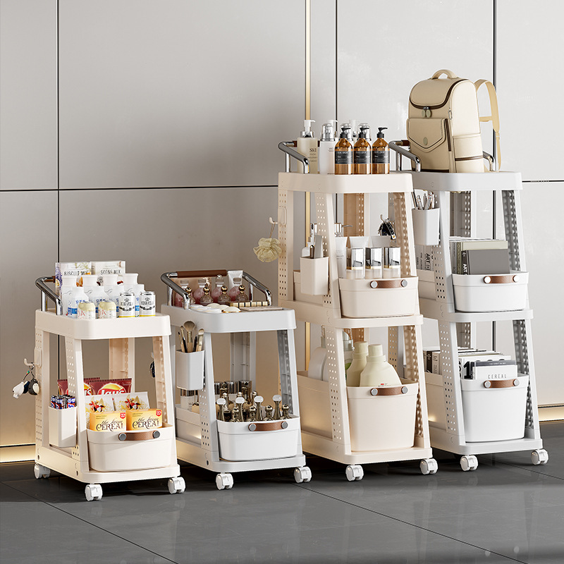D47-1052 Two-layer wheeled storage rack, snack storage rack, cosmetics storage rack, multi-functional trolley Specification image