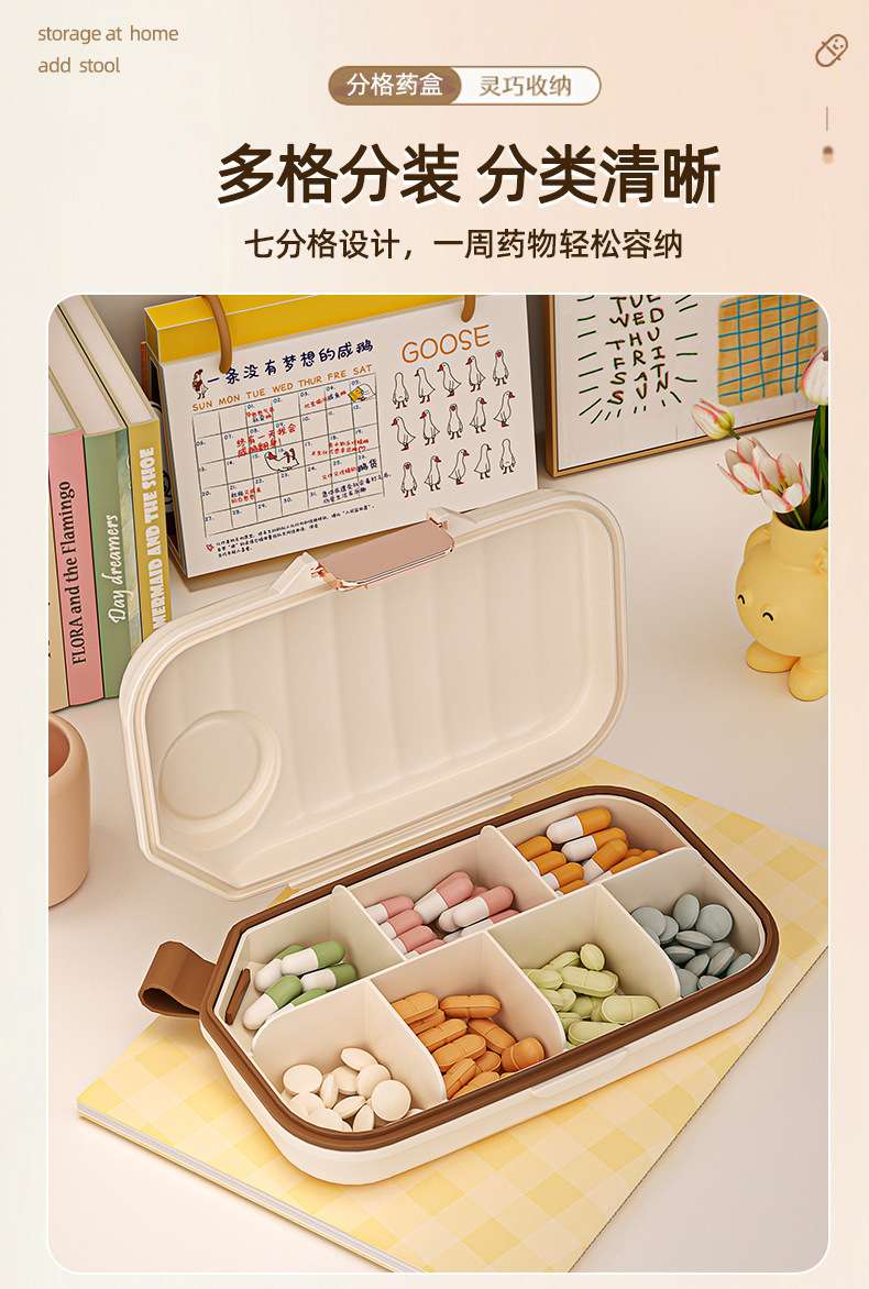 J29-6603 Portable dispensing medicine dispenser, mini medicine reminder box for three meals a day, one-week portable small size detail image 12