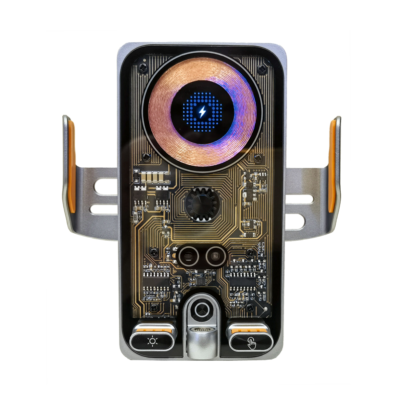 F18+ Transparent panel car wireless charging phone stand, intelligent in-car sensing opening and closing navigation magnetic car phone stand Item Picture