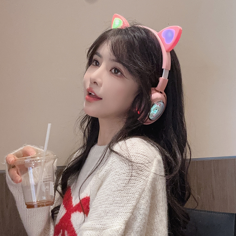 AIDJ's new Bluetooth headphones, wireless over-ear headsets, seven-color glowing cat ears, rabbit ears, student Cosplay games, sports heavy bass, physical noise-cancelling headphones are selling well on Amazon cross-border Specification drawing