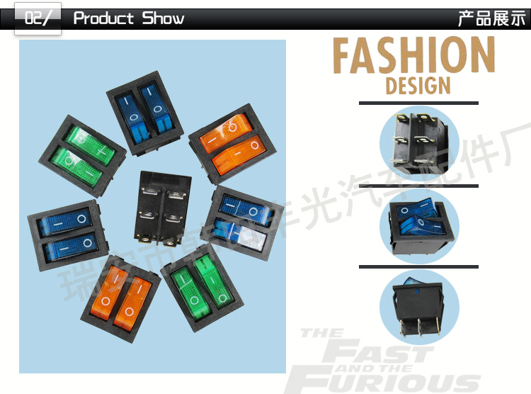 Factory direct sales: 6-pin ON-OFF dual ship-shaped switch, 2-position with light, car lift plate button, power button, KCD2-2101N in color pic 3