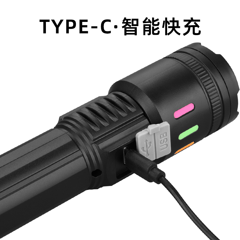 مصباح يدوي أبيض قابل للشحن من طراز USB مزود بمصابيح كاشفة خفيفة ذات تركيز كثيف ومزود بمصابيح مكشاف محمول للطوارئ الطوارئ مزود بمصابيح جانبية مزوّدة بمصابيح يدوي متعدد الأغراض للاستخدام في الهواء الطلق Specification image