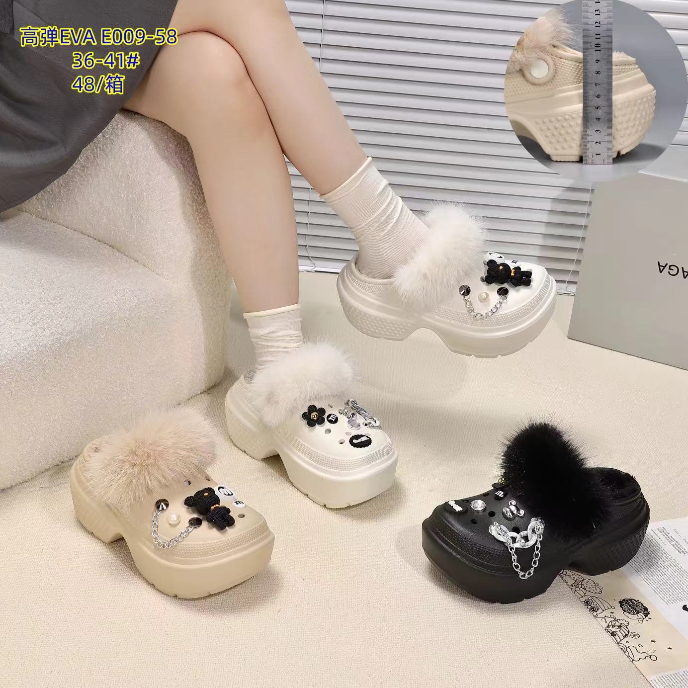 Thick-soled star crocs for women, fleece, warm and thick, versatile and fashionable cotton slippers, winter woolen slippers, winter Application Scenario