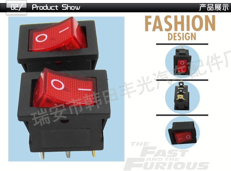 Factory direct sales of illuminated boat-shaped switch electric woks, water dispensers, power switch, three-prong rocker switch 6A 250V KCD2-202N, red pic 3