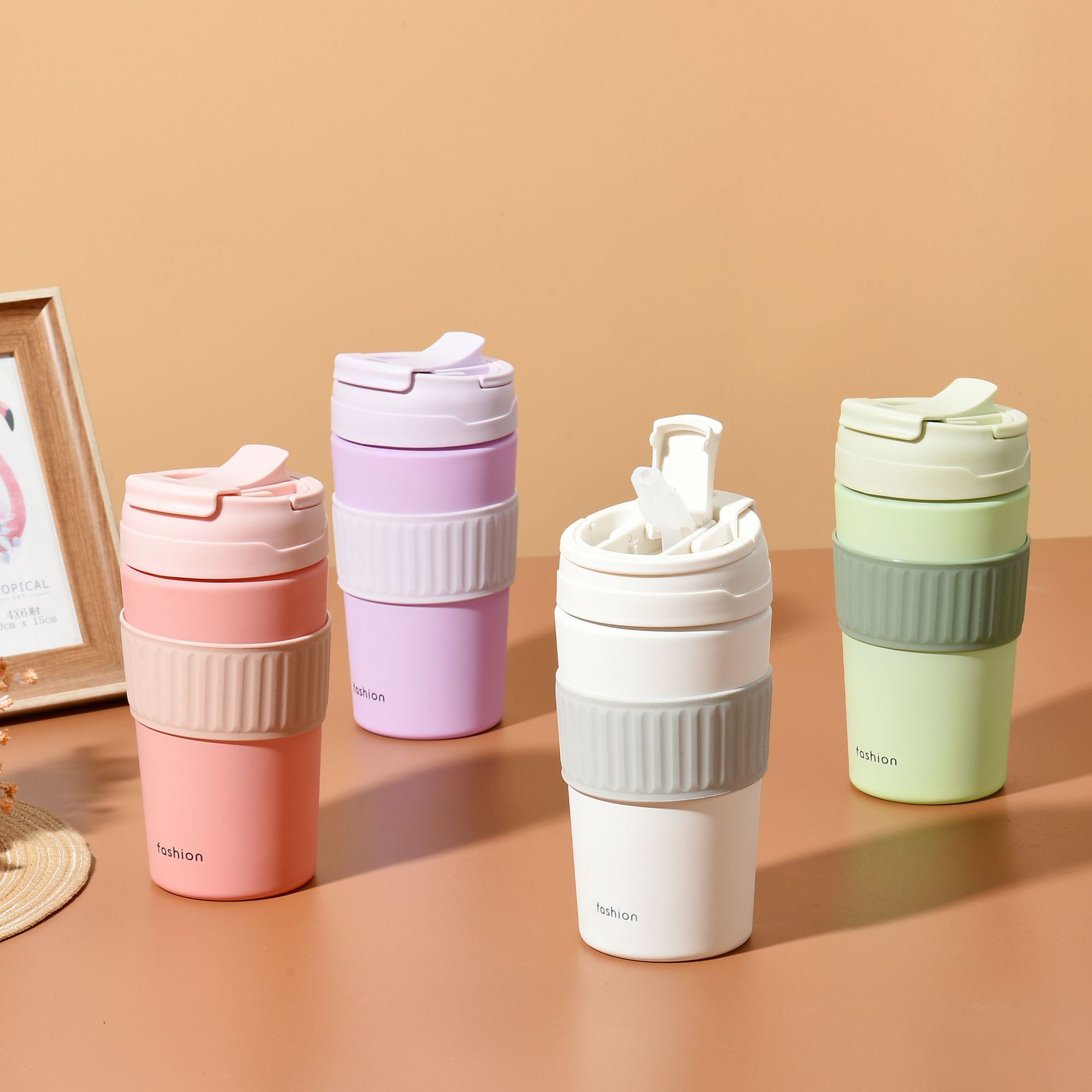 T51- Coffee Cup, straight and cute, high appearance level coffee cup, straw cup, double-drinking cup, simple and creative ins coffee cup Application Scenario