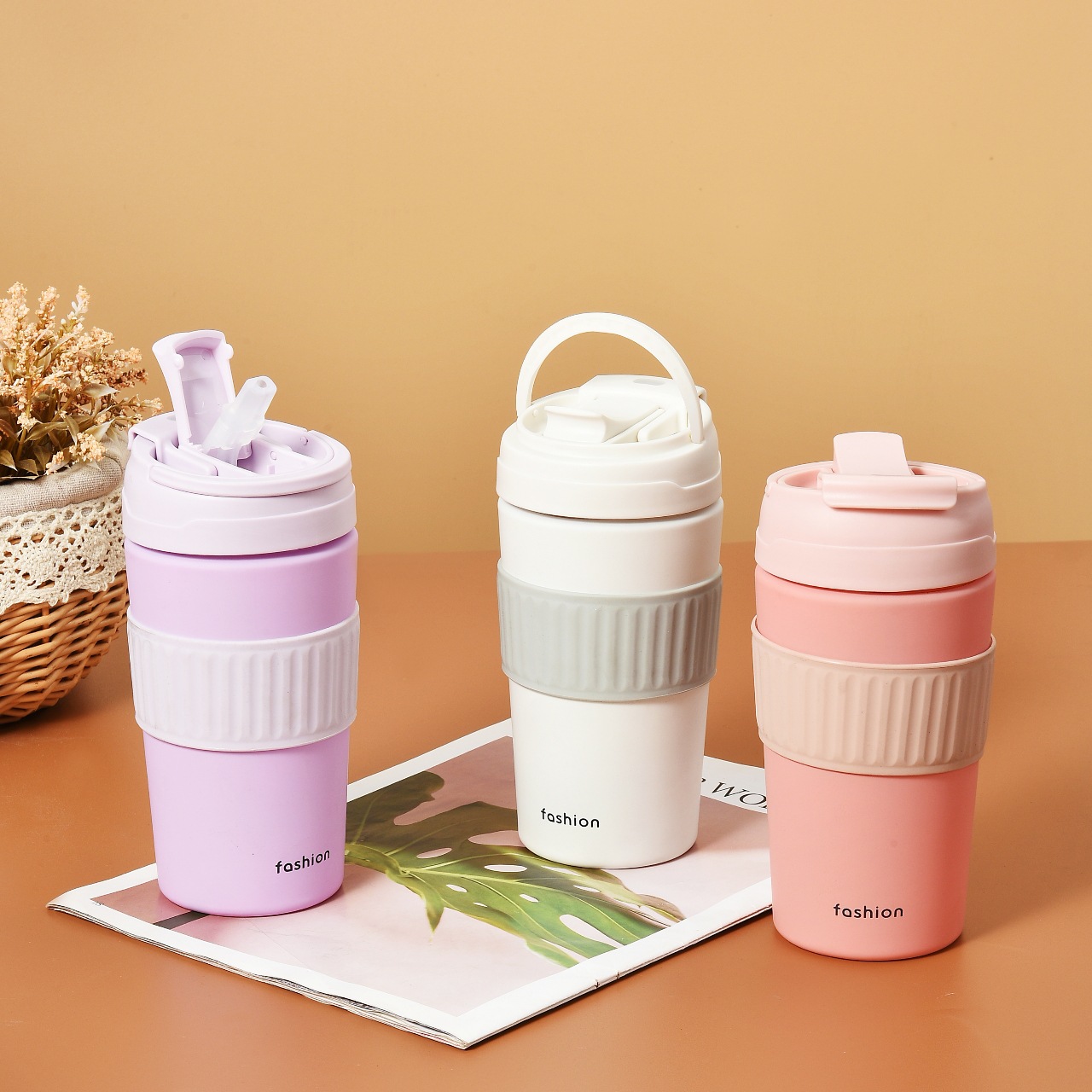T51- Coffee Cup, straight and cute, high appearance level coffee cup, straw cup, double-drinking cup, simple and creative ins coffee cup details Picture
