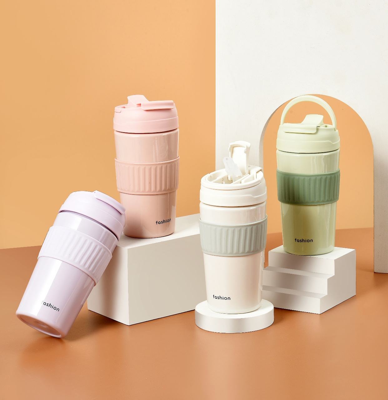 T51- Coffee Cup, straight and cute, high appearance level coffee cup, straw cup, double-drinking cup, simple and creative ins coffee cup