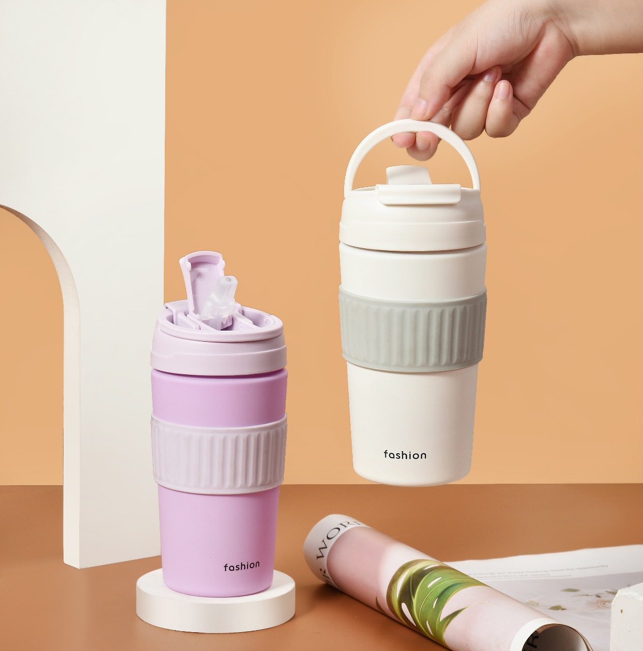 T51- Coffee Cup, straight and cute, high appearance level coffee cup, straw cup, double-drinking cup, simple and creative ins coffee cup Specification image