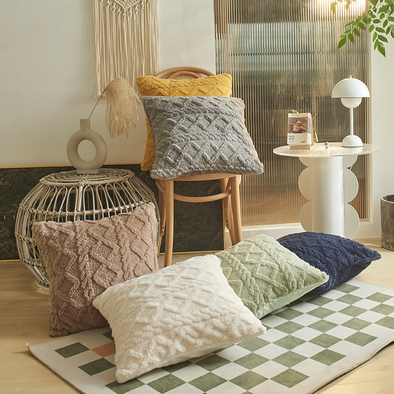 Nordic ins wind three-dimensional geometric jacquard plush pillow, pillow case thumbnail