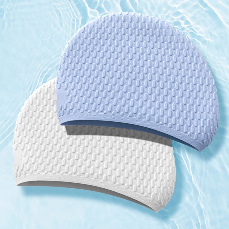 Factory direct sales of silicone water drop swimming caps, enlarged bubble swimming caps, super elastic waterproof ear protection, large size, long hair not constricting, 2024 Specification image