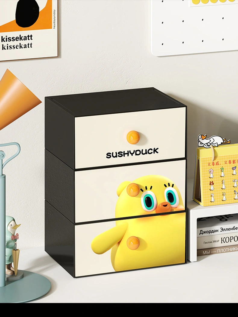 Q35-QY7419 Height-adjustable and stackable drawer storage box, single-compartment three-piece set, desktop storage cabinet, cosmetics storage detail image 4