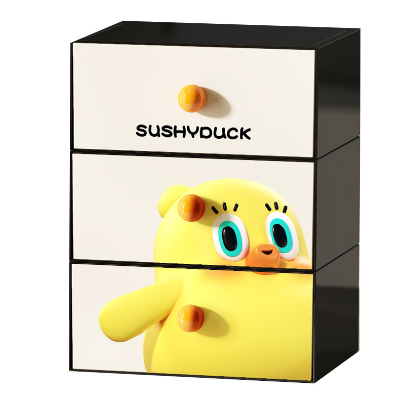 Q35-QY7419 Height-adjustable and stackable drawer storage box, single-compartment three-piece set, desktop storage cabinet, cosmetics storage Item Picture