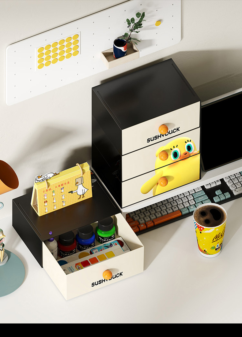 Q35-QY7419 Height-adjustable and stackable drawer storage box, single-compartment three-piece set, desktop storage cabinet, cosmetics storage detail image 5