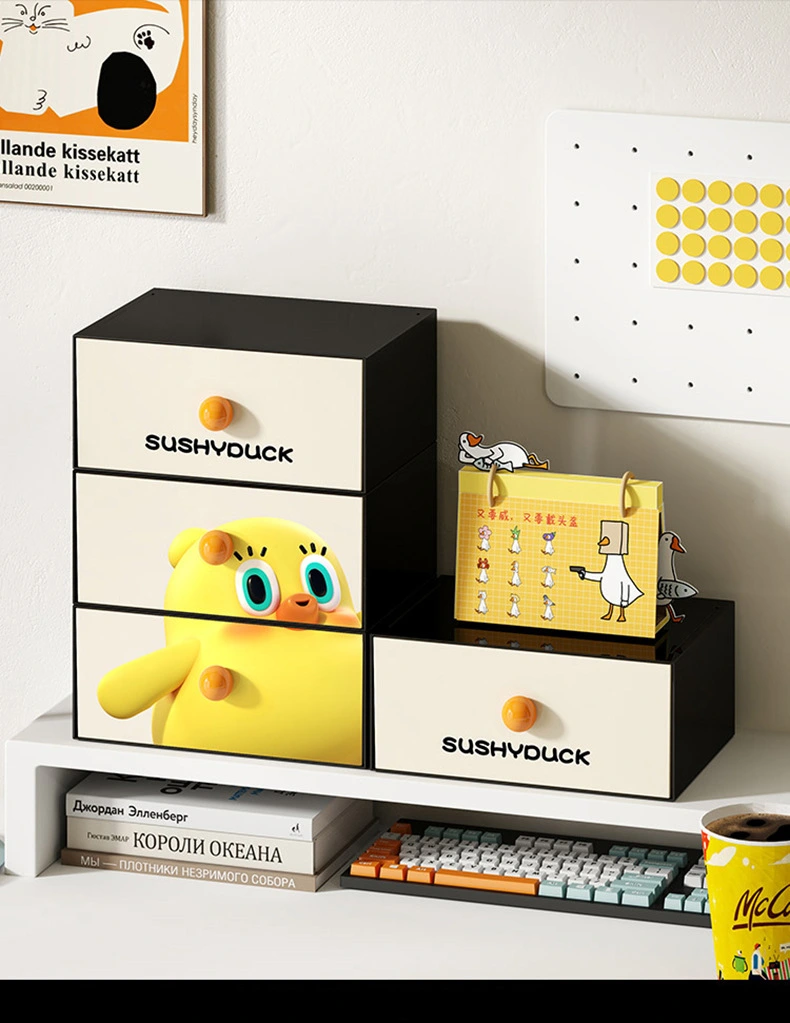 Q35-QY7419 Height-adjustable and stackable drawer storage box, single-compartment three-piece set, desktop storage cabinet, cosmetics storage detail image 3