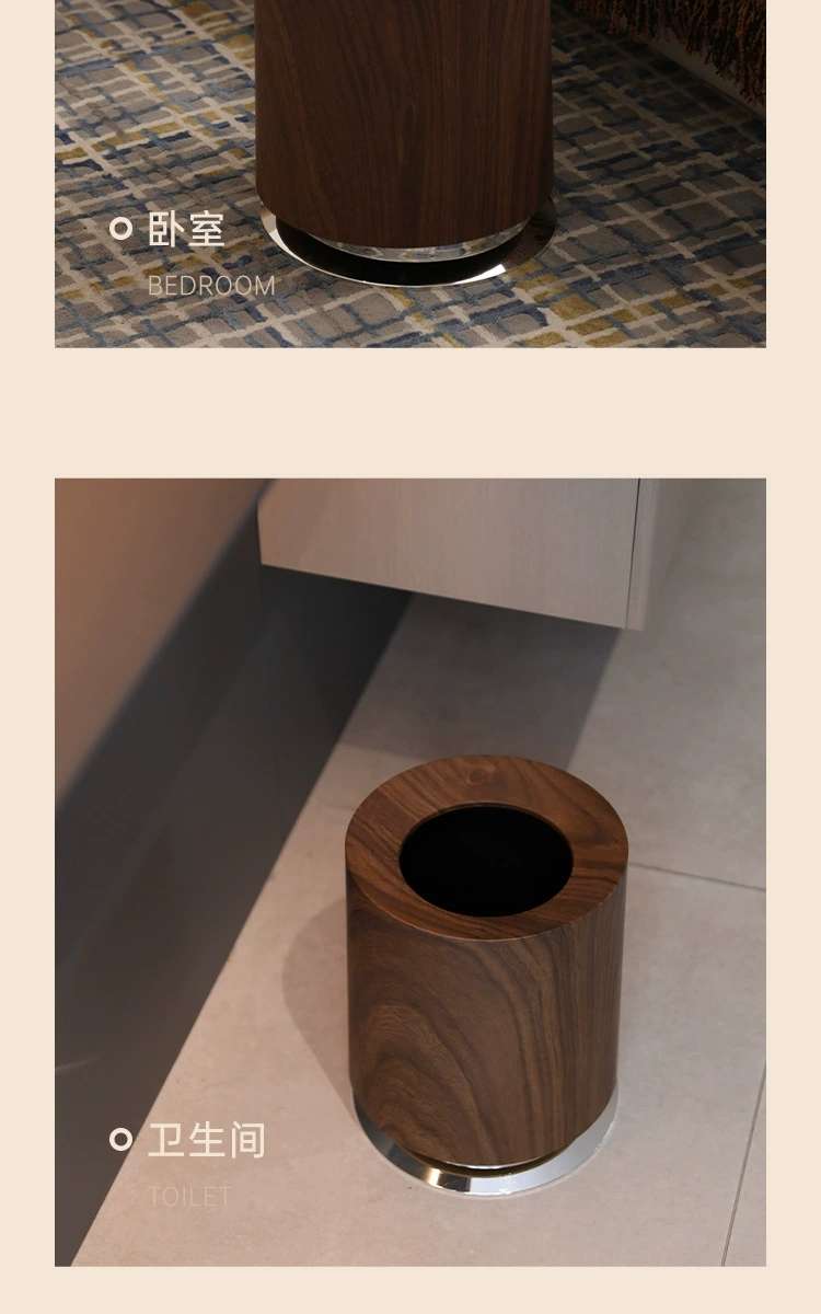 B78-LJT24071 High-end bedroom, living room, bathroom trash can, creative wood-grain double-bin trash can detail image 9