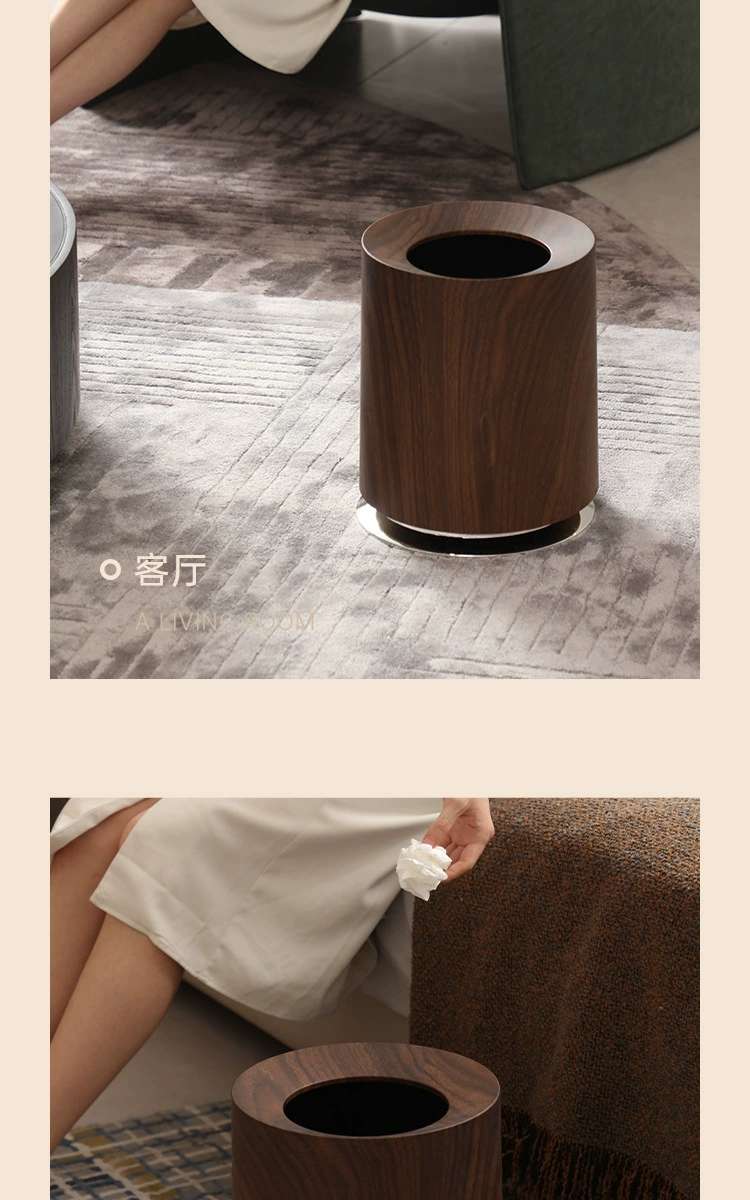 B78-LJT24071 High-end bedroom, living room, bathroom trash can, creative wood-grain double-bin trash can detail image 8