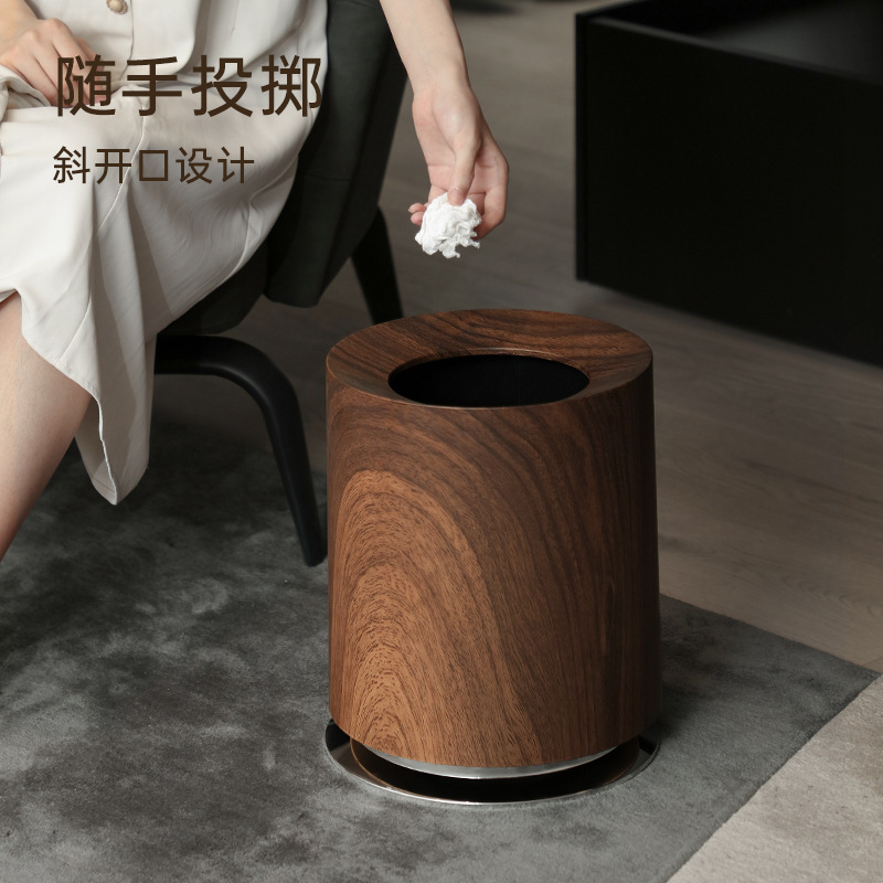 B78-LJT24071 High-end bedroom, living room, bathroom trash can, creative wood-grain double-bin trash can Specification image