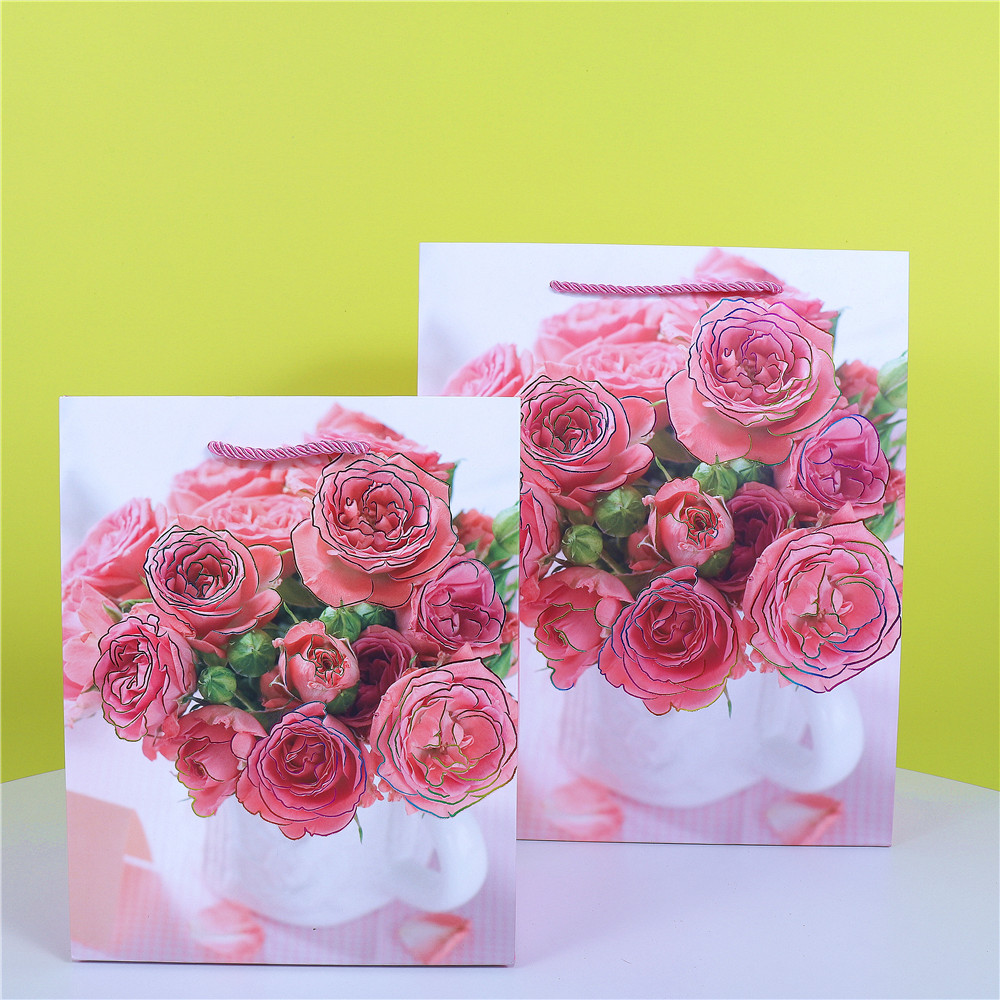 鲜花母亲节日礼物纸袋子现货撒粉系列工艺购物袋花店礼品手袋子