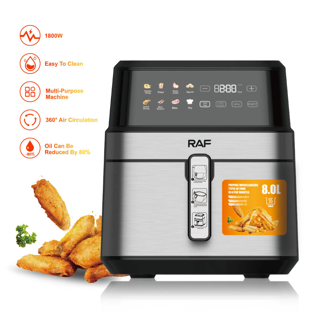 RAF Air fryer is a multi-functional smart touch screen oil-free and smokeless electric fryer with a large capacity of 6.5L