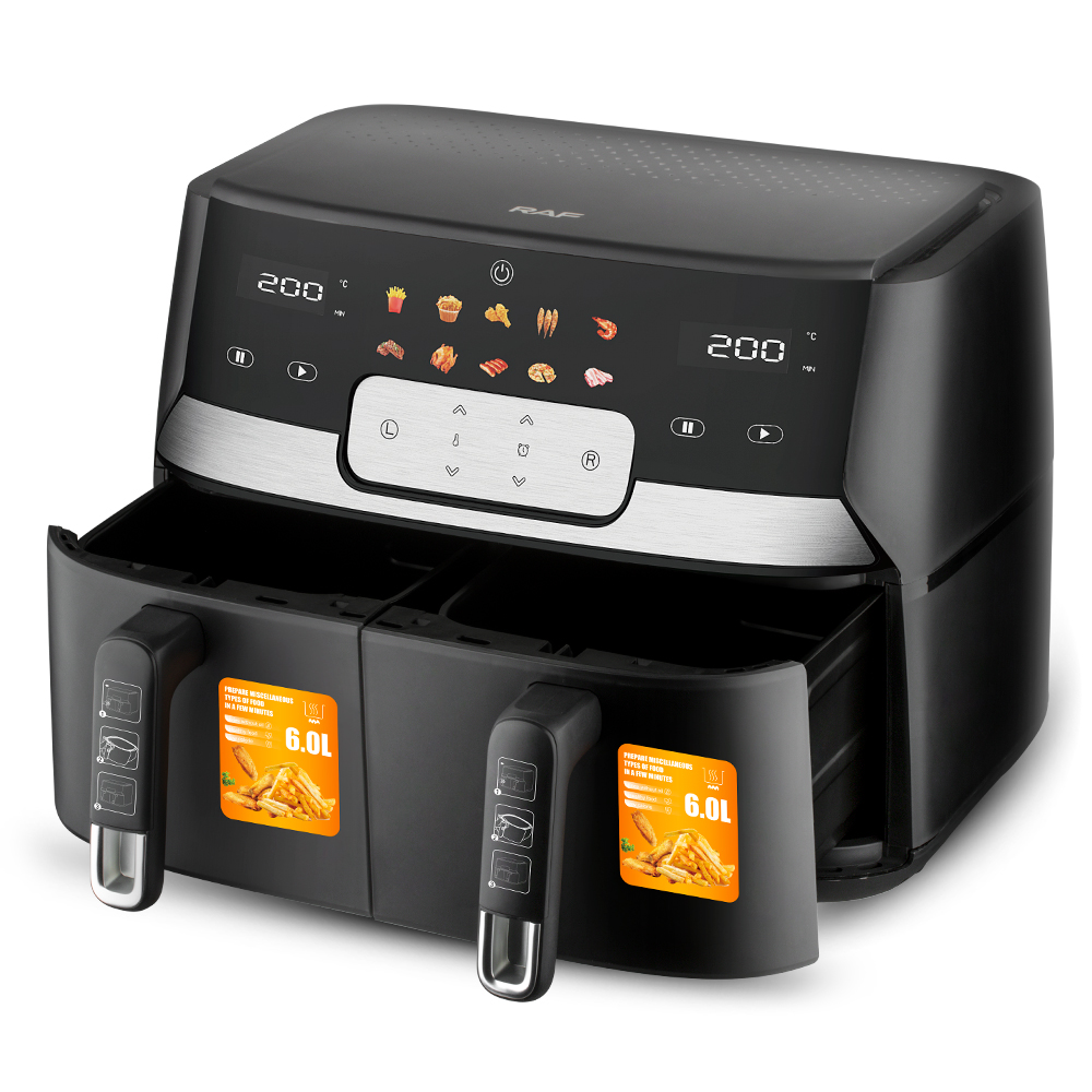 RAF European standard cross-border double-chamber air fryer with dual compartments, 9L large capacity, multi-functional, dual POTS and dual baskets, intelligent touch screen R.5272 Item Picture