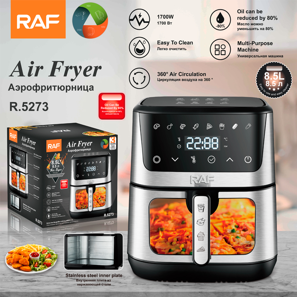 RAF European standard cross-border air fryer, large-capacity multi-functional smart home visual electric fryer, 8.5L, no smoke